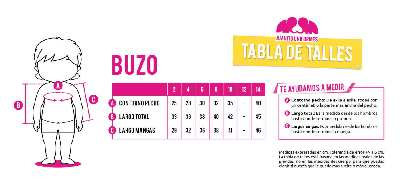 imagen tabla de talles buzo maternal