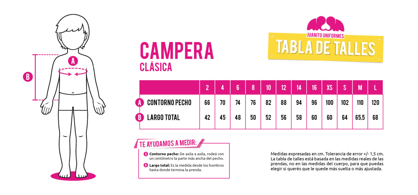 imagen tabla de talles campera clásica