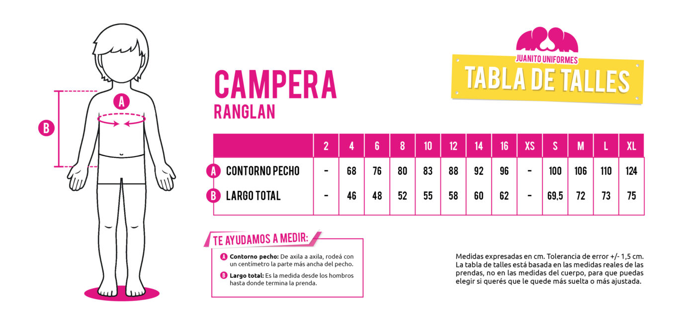 imagen tabla de talles campera ranglan