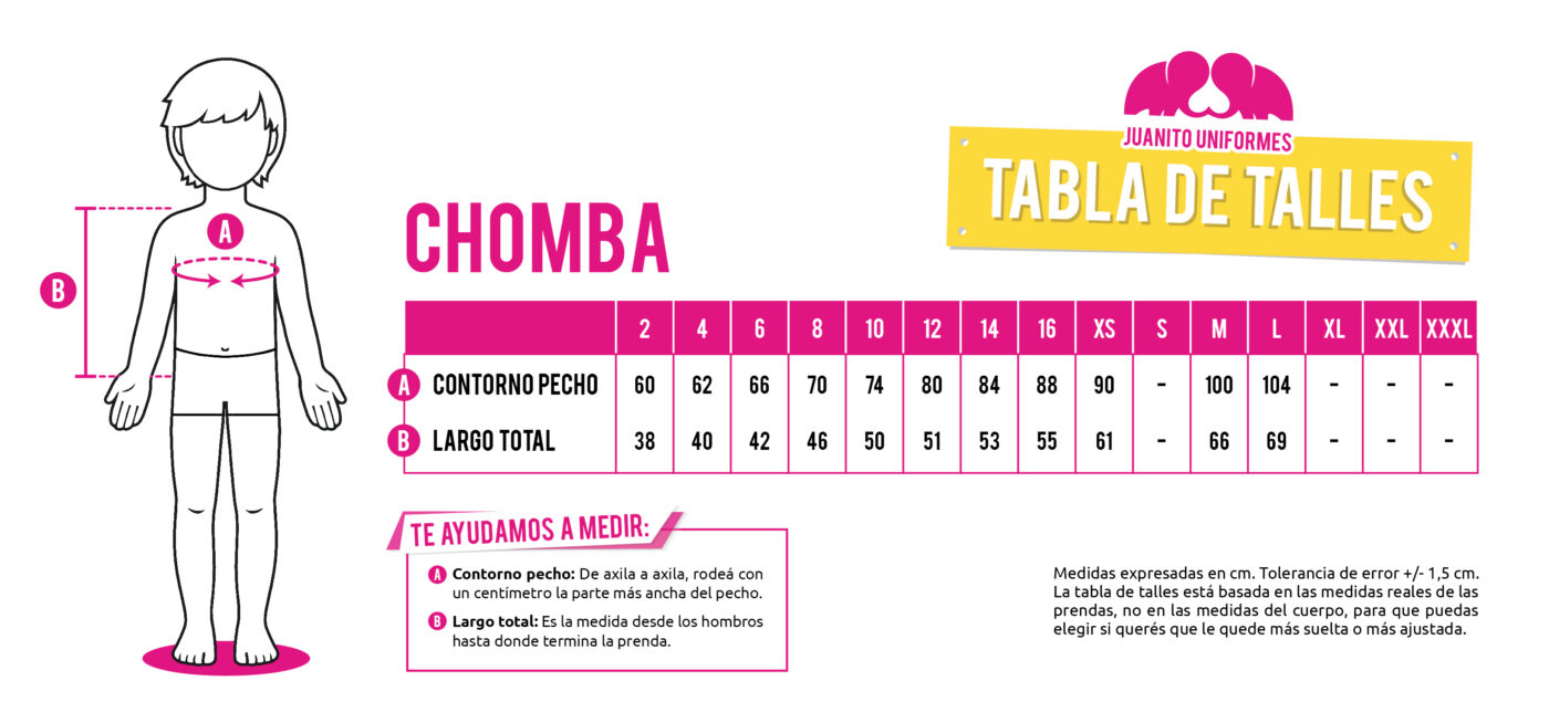 imagen tabla de talles chomba