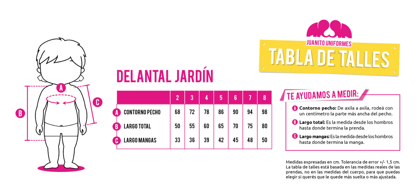 imagen tabla de talles delantal jardín
