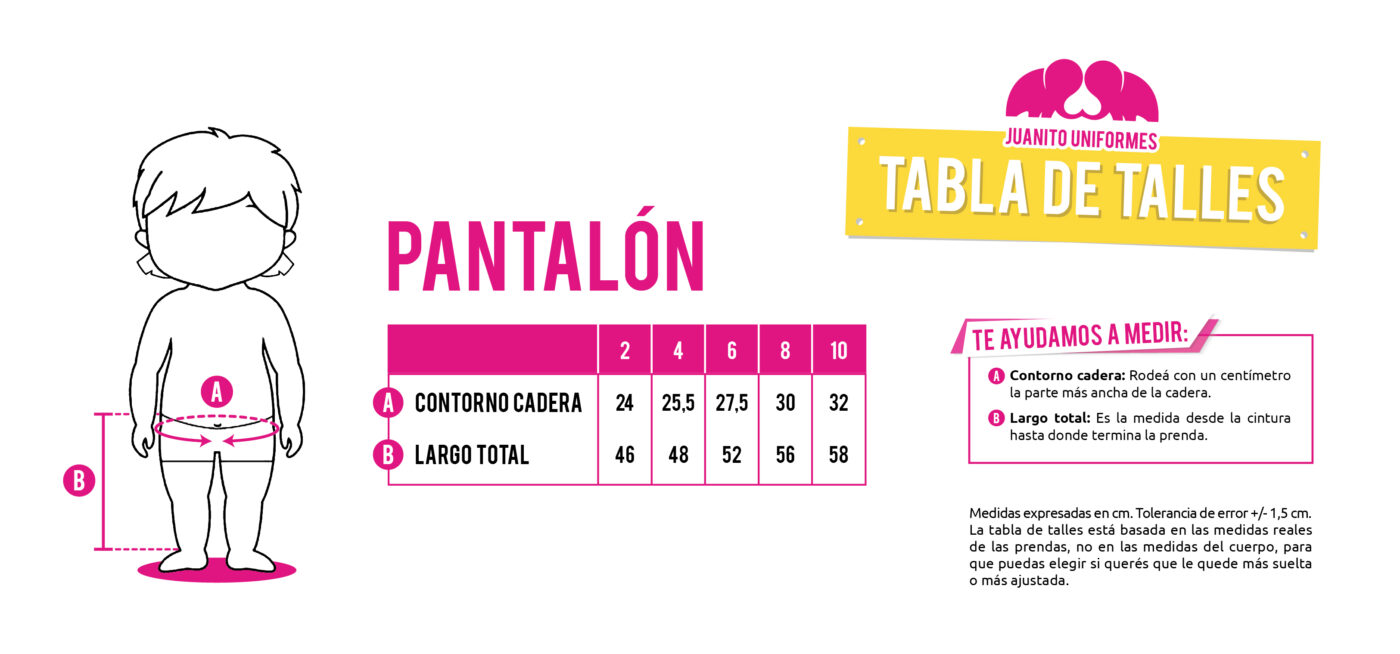 imagen tabla de talles calza maternal