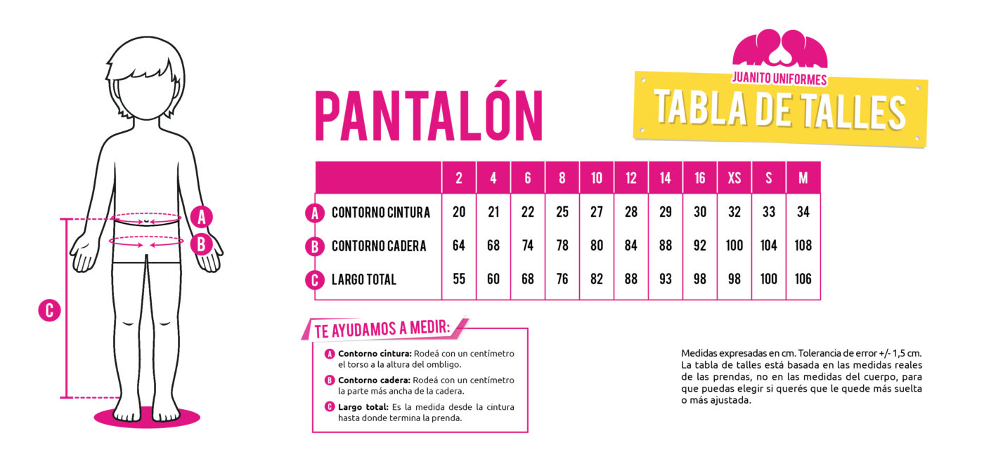 imagen tabla de talles pantalón