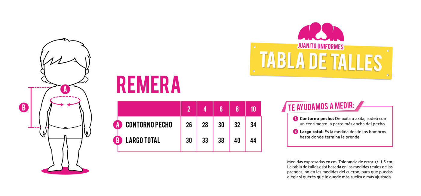imagen tabla de talles remera maternal