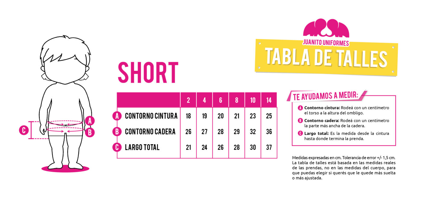 imagen tabla de talles short maternal