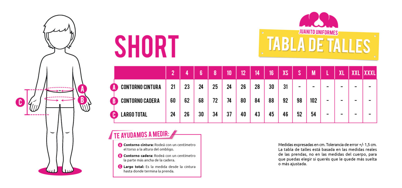 imagen tabla de talles shorts